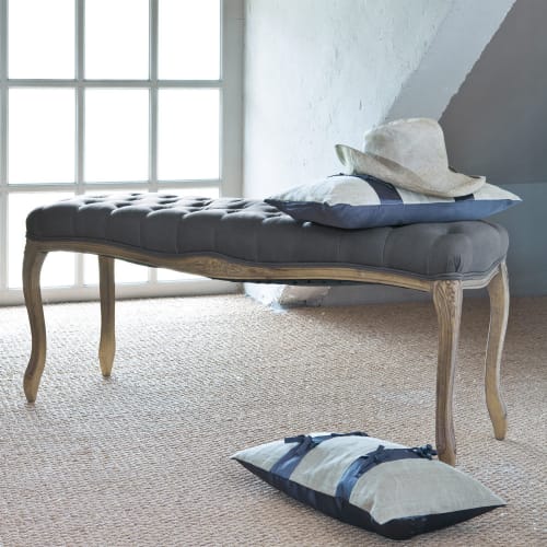 mobile fondoletto imbottito in legno e lino color talpa l 114 cm maisons du monde