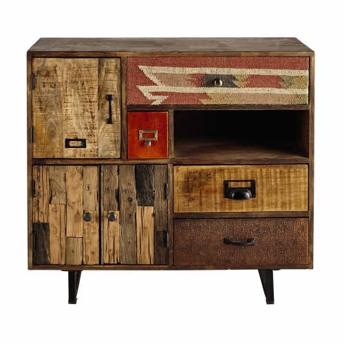 Mobiletto Portatutto 2 Porte 4 Cassetti In Mango