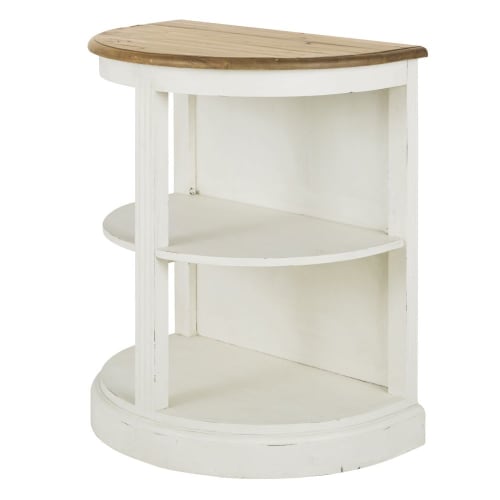 Modular central kitchen island shelf in ivory recycled pine