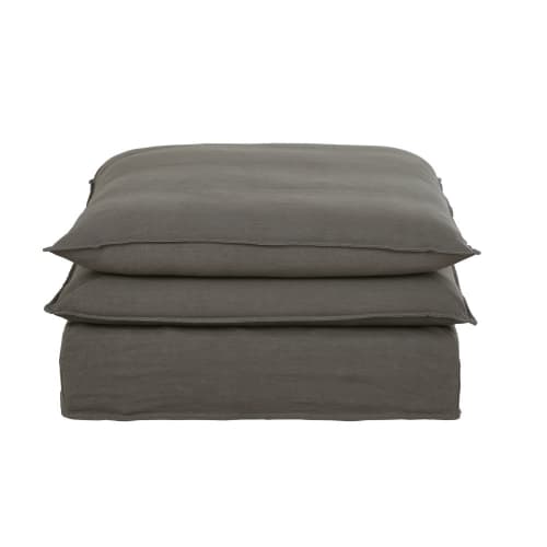 Modulare Sofa-Hockerelement mit dickem grauem Leinenbezug