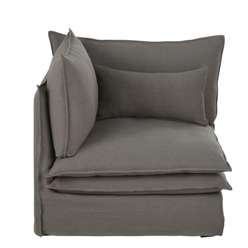 Sofas und sessel Modulsofa und Sofa Eckelemente | Modulare Sofaeckelement mit dickem grauem Leinenbezug - NU83947
