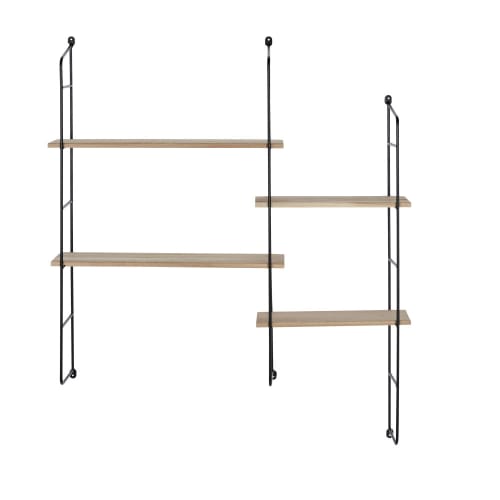 Möbel Regale | Modulierbares Wandregal aus braunem Akazienholz und schwarzem Metall - WD00230