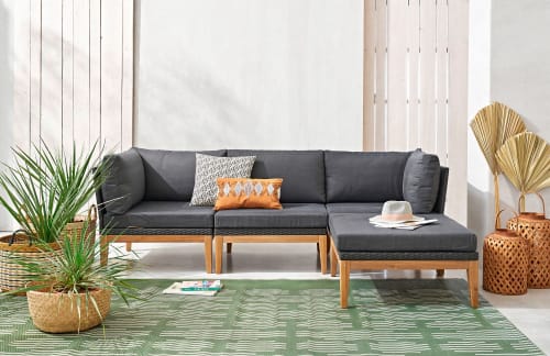 Módulo esquinero para sofá de jardín modulable de resina trenzada gris  antracita y madera de acacia maciza Honorat | Maisons du Monde