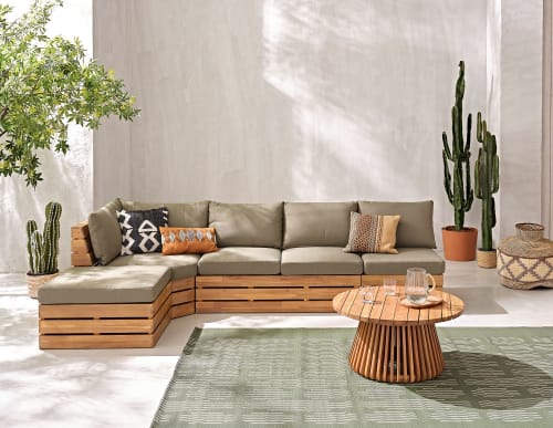 Módulo para sofá esquinero de jardín profesional de acacia maciza con  cojines verde caqui Floripa Business | Maisons du Monde