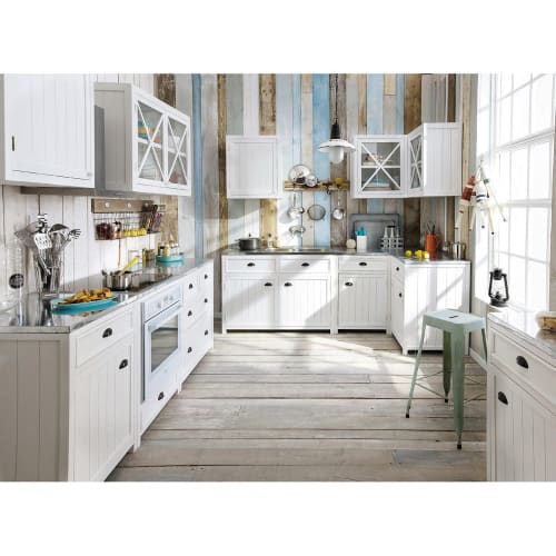 Mueble alto de cocina blanco de madera y acristalado apertura izquierda