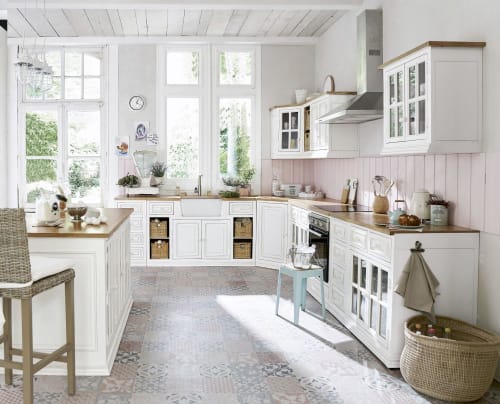 alto esquinero de cocina con 1 puerta acristalada y tirador a la izquierda color Eleonore | Maisons Monde