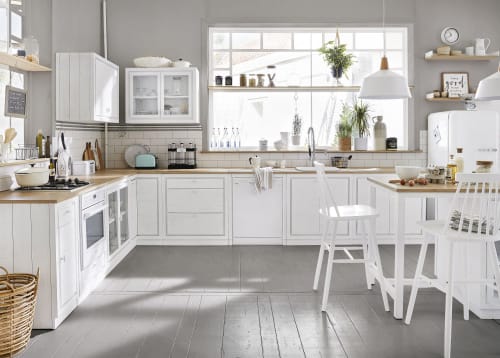 Mueble bajo de cocina blanco con 2 puertas y acristalado Embrun
