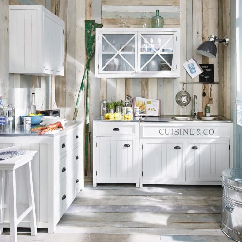 Mueble bajo de cocina blanco de madera apertura izquierda An.60 Newport