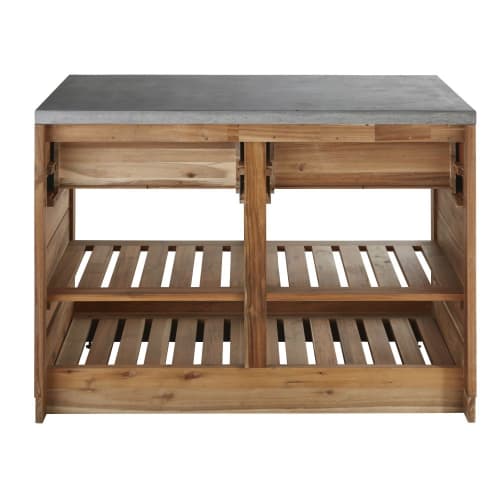 Mueble bajo de cocina de exterior con 2 cajones de acacia maciza y