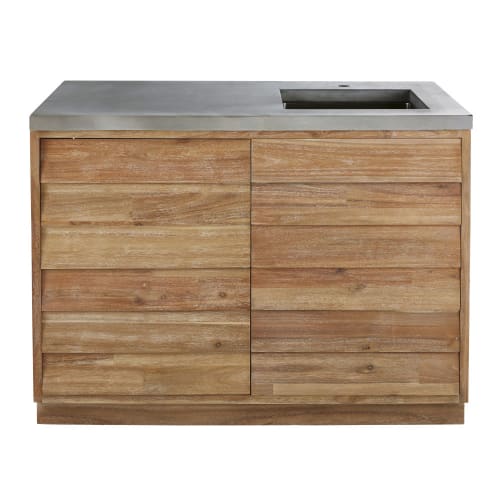 Mueble bajo de cocina de exterior con fregadero de acacia maciza L.120