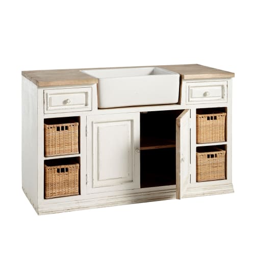 Mueble bajo de cocina marfil de mango con fregadero Eleonore | Maisons
