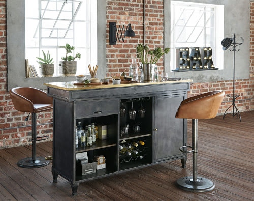 Mueble bar de color latón y negro Gotham | Maisons du Monde