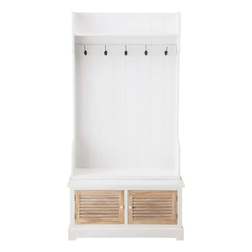 Mueble de entrada con 5 colgadores de madera blanco L. 96 cm