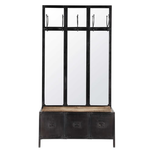 Mueble de entrada con espejo de metal negro