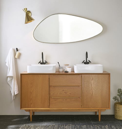 muebles de baño para lavabos y lavabos 60 x 50 cm barnizado Lavabo de tablero de madera de roble macizo borde de árbol muebles de baño 