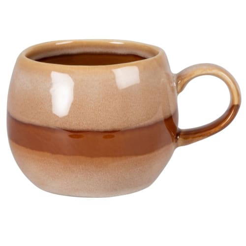Art de la table Bols, tasses et mugs | Mug boule en grès marron brillant et beige motifs traits - UB01257