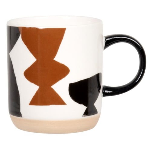 Mug en grès à formes géométriques blanches, marrons, noires - Lot de 2