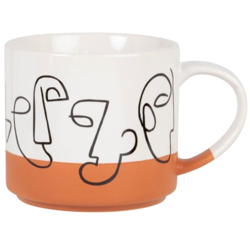 Art de la table Bols, tasses et mugs | Mug en grès blanc et terracotta motifs visages noirs - JX87746