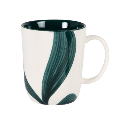 Art de la table Bols, tasses et mugs | Mug en grès blanc motif végétal vert - DV65329