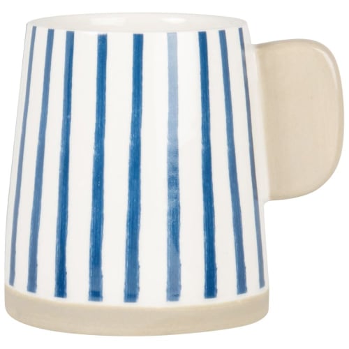 Art de la table Bols, tasses et mugs | Mug en grès blanc motifs à rayures bleu marine - JZ28055