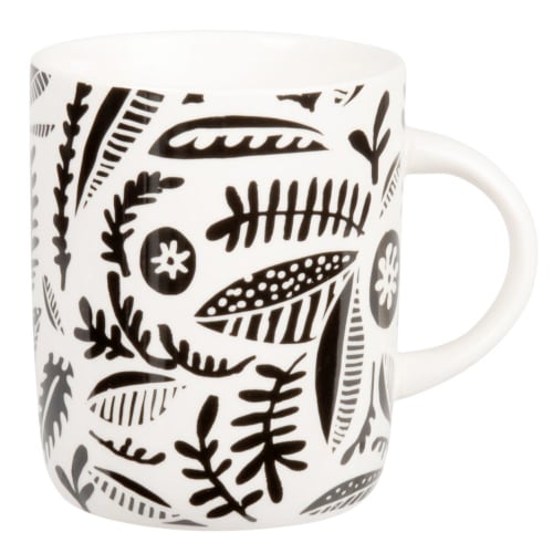 Art de la table Bols, tasses et mugs | Mug en grès écru motif végétal noir - TR47115