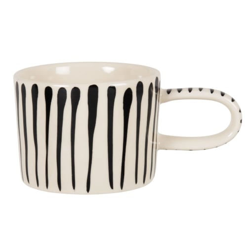 Art de la table Bols, tasses et mugs | Mug en grès écru motifs traits noirs - QK65375