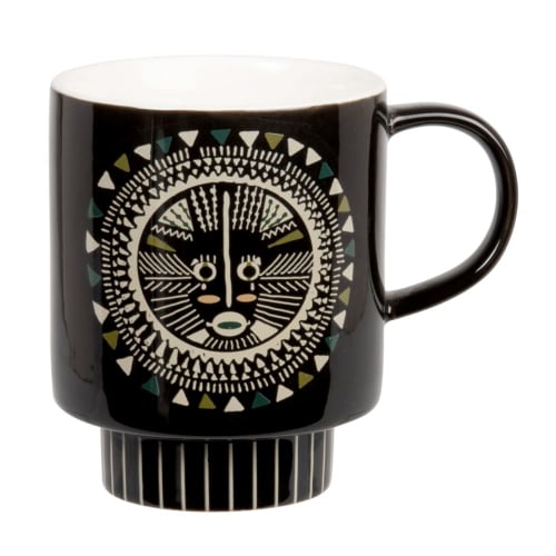 Art de la table Bols, tasses et mugs | Mug en grès noir motifs graphiques verts et écrus - JT11207