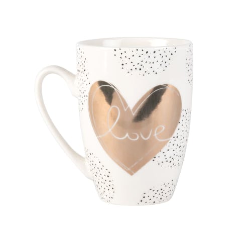 Art de la table Bols, tasses et mugs | Mug en porcelaine blanche et dorée imprimé cœur - RK48800
