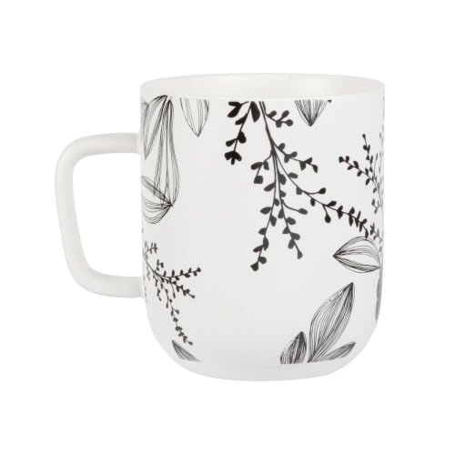 Art de la table Bols, tasses et mugs | Mug en porcelaine blanche motif floral noir - JK84635