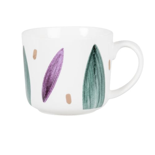 Art de la table Bols, tasses et mugs | Mug en porcelaine blanche motifs graphiques verts, violets et dorés - SK18465