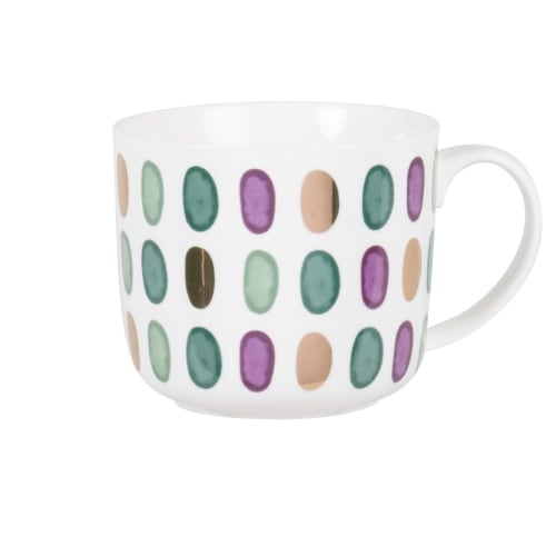 Art de la table Bols, tasses et mugs | Mug en porcelaine blanche motifs pastilles vertes, violettes et dorées - YW88570