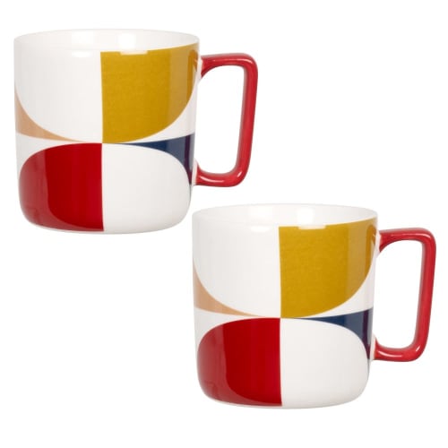 Mug in gres bianco, giallo e rosso - Lotto di 2