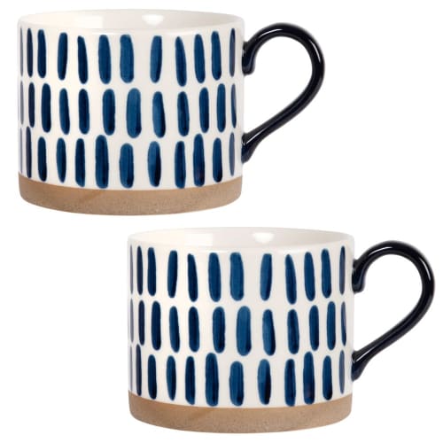Mug in maiolica bianca con motivi tratti blu - Lotto di 2
