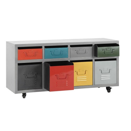 Kids Teen furniture | Multicoloured Metal Storage Cabinet 8 drawers on Castors - LV43215