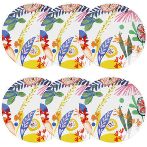 Multicoloured Printed Porcelain Dinner Plate - Set of 6