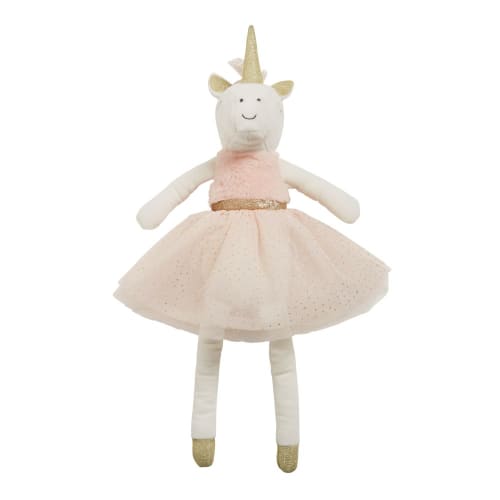 Muñeco unicornio rosa, blanco y dorado