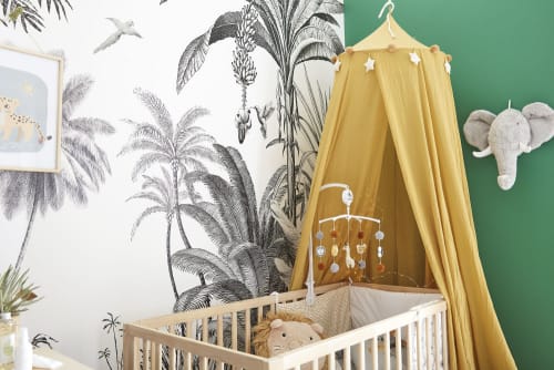 Mustard Yellow Bed Canopy With Star Pendants And Pompoms Mini Jungle Maisons Du Monde