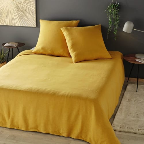 Mustard Yellow Washed Linen Bedding Set 220x240 Maisons Du Monde