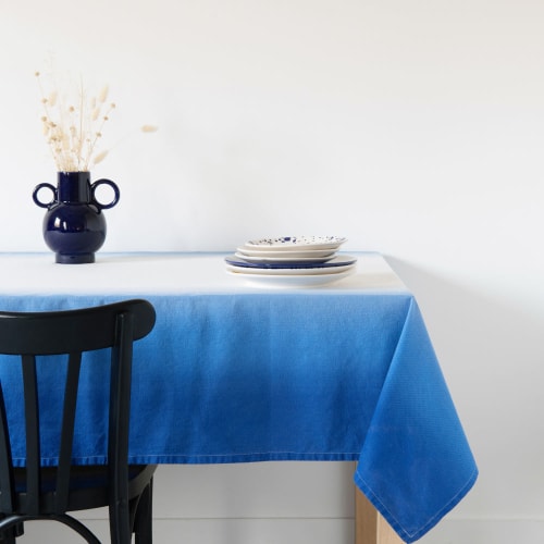 Nappe en coton imprimé tie and dye bleu et écru, OEKO-TEX® 150x250 | Maisons du Monde