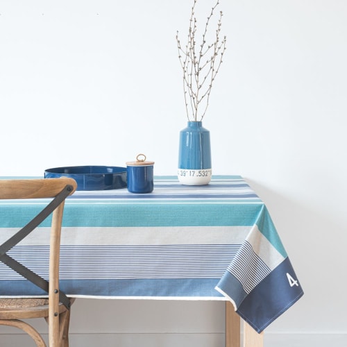 Nappe Enduite En Coton Imprime Bayaderes Tricolores 140x250 Santander Maisons Du Monde