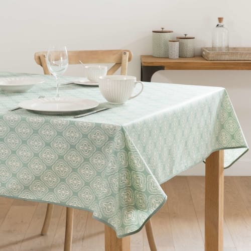 Nappe enduite en coton vert à motifs 9x9 Maisons du Monde Nappe enduite en coton vert à motifs 9x9 Maisons du Monde