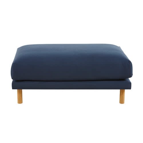 Navy Blue Cotton And Linen Modular Sofa Pouffe