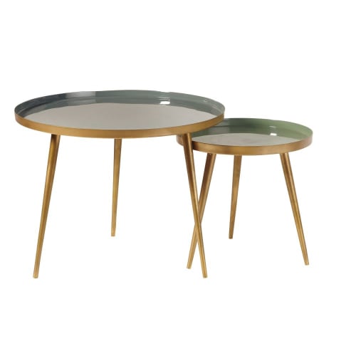 Nest of Tables in Green and Gold Metal