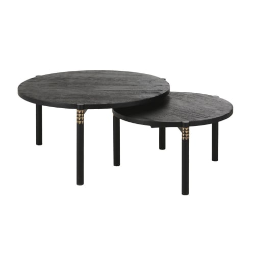 Nesting Tables In Carved Black Mango Wood Gaku Maisons Du Monde