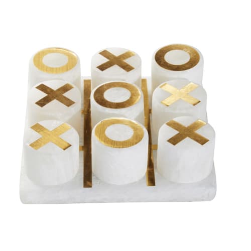 Noughts and crosses game in gold and white stone