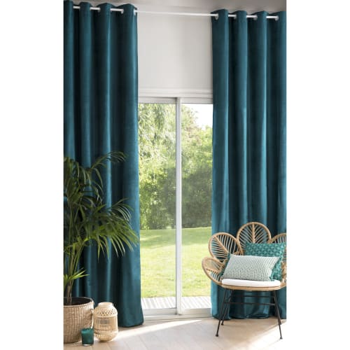 Textil Gardinen und Vorhänge | Ösenvorhang aus blaugrünem Samt 140x300, 1 Vorhang - BV16497