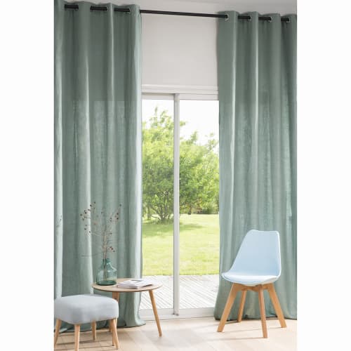 Textil Gardinen und Vorhänge | Ösenvorhang aus gewaschenem Leinen, grünspanfarben, 1 Vorhang 130x300 - TN83196