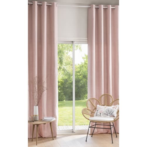 Textil Gardinen und Vorhänge | Ösenvorhang aus gewebter Jacquard-Baumwolle in pudrigem Rosé 130x300, 1 Vorhang - PH41644