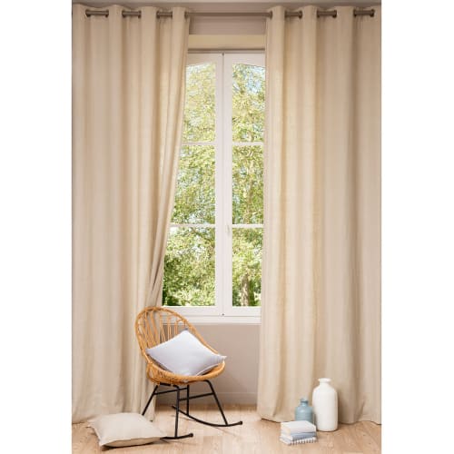 Textil Gardinen und Vorhänge | Ösenvorhang aus grobem beigen Leinen, 1 Vorhang 130x300 - PC94024