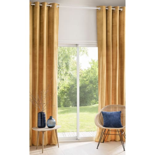Textil Gardinen und Vorhänge | Ösenvorhang aus senfgelbem Samt 140x300, 1 Vorhang - DU51901